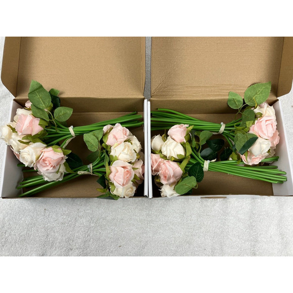 48-Pcs Artificial Silk Rose Flowers w/ Leaves & Stems for Wedding Bridal Shower - Picture 3 of 14